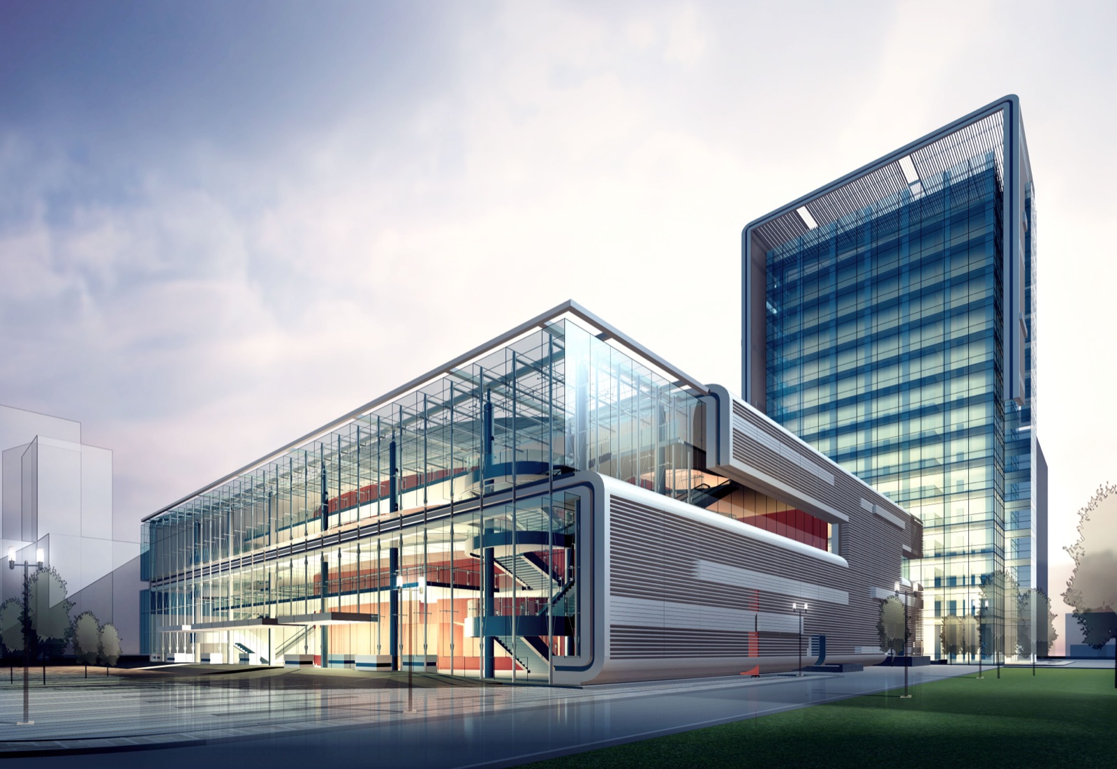 Commercial building exterior and lobby